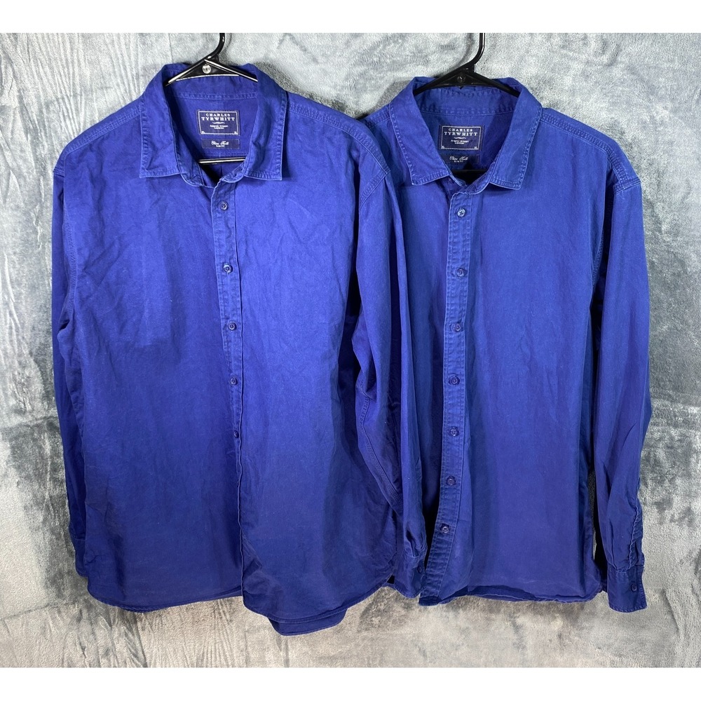 Lot Of 2 Charles Tyrwhitt Slim Fit Shirt Mens XL Chino Twill Cotton Blue Button